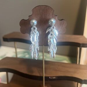 Wheat-Inspired Gray Pearl Tassel Drop Earrings